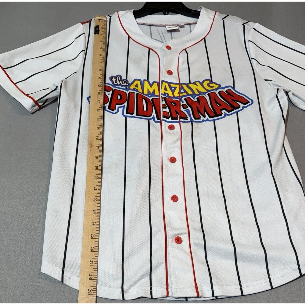 Marvel The Amazing Spider-Man White Pinned Striped Baseball Jersey Size Large - Picture 2 of 6